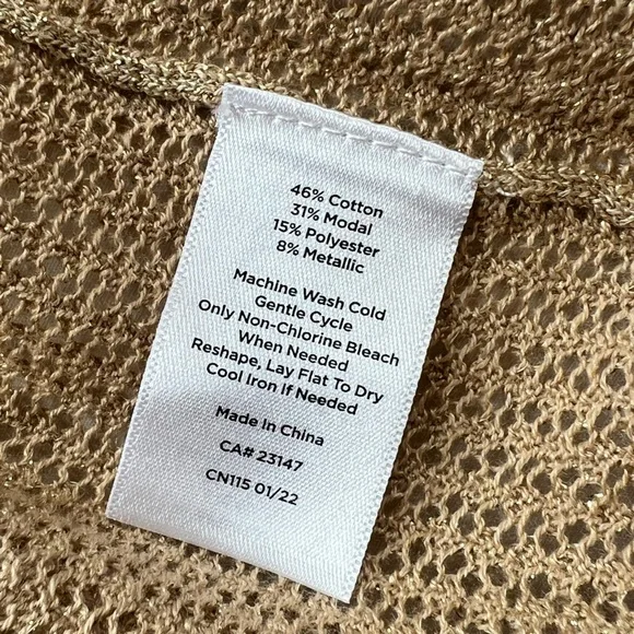 NWT Talbots Women's GOLD LUREX OPEN STITCH SCALLOP SHRUG Size Medium - Picture 4 of 10